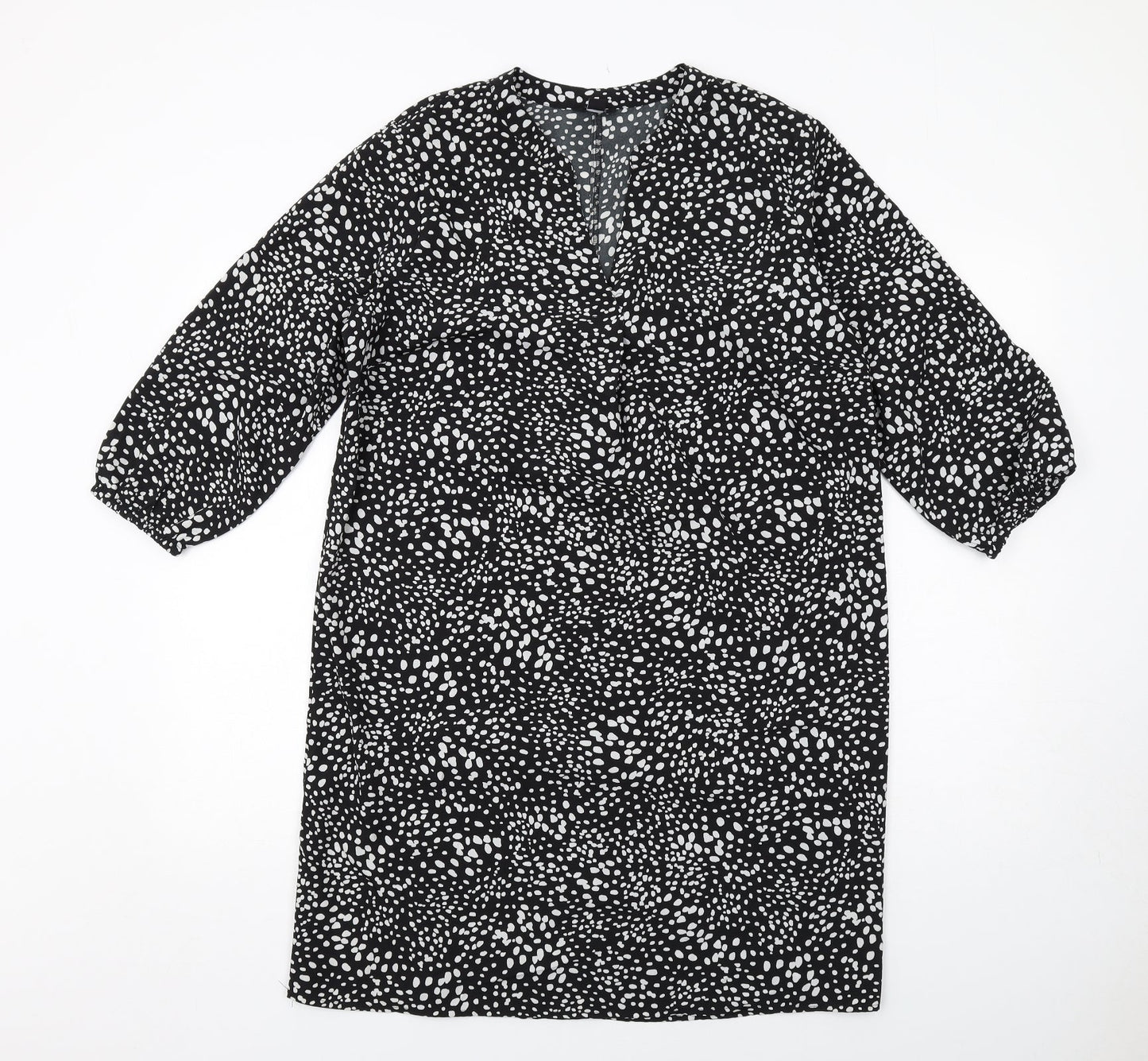 M&Co Womens Black Geometric Polyester A-Line Size 14 V-Neck Pullover