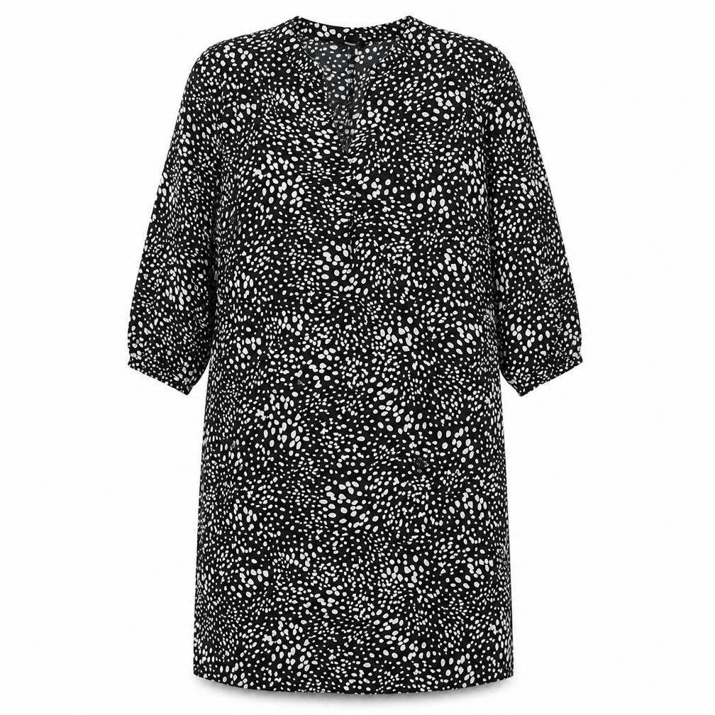 M&Co Womens Black Geometric Polyester A-Line Size 14 V-Neck Pullover