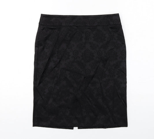 Warehouse Womens Black Floral Acetate Straight & Pencil Skirt Size 10 Zip