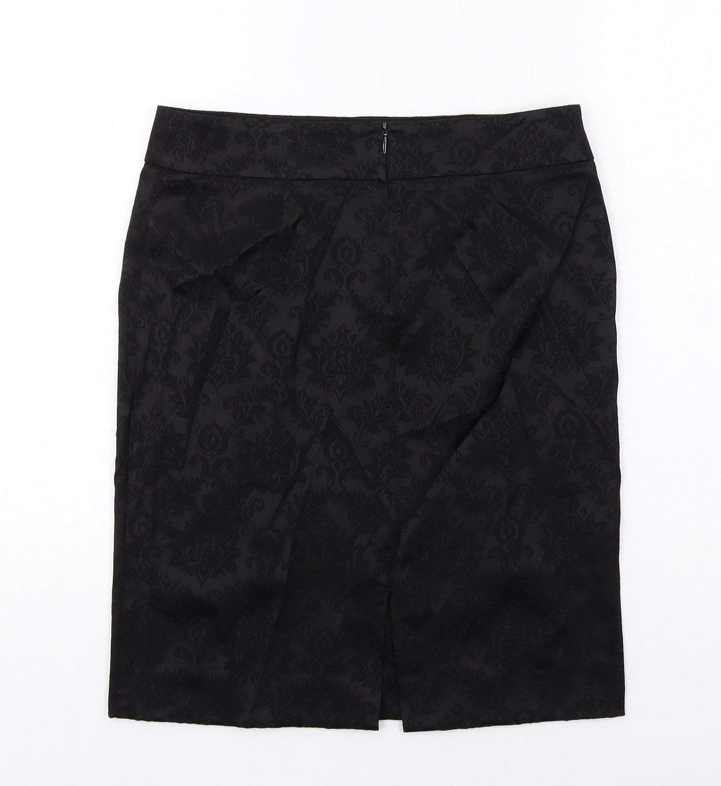 Warehouse Womens Black Floral Acetate Straight & Pencil Skirt Size 10 Zip
