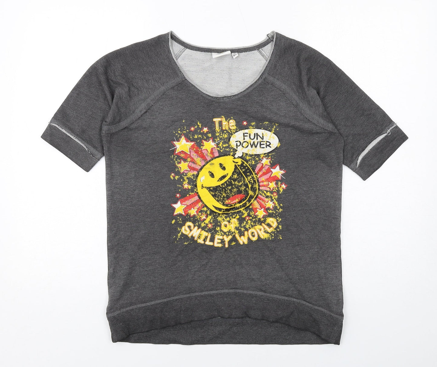 Smiley Womens Grey Cotton Basic T-Shirt Size M Boat Neck