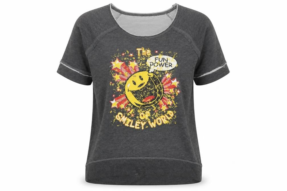 Smiley Womens Grey Cotton Basic T-Shirt Size M Boat Neck