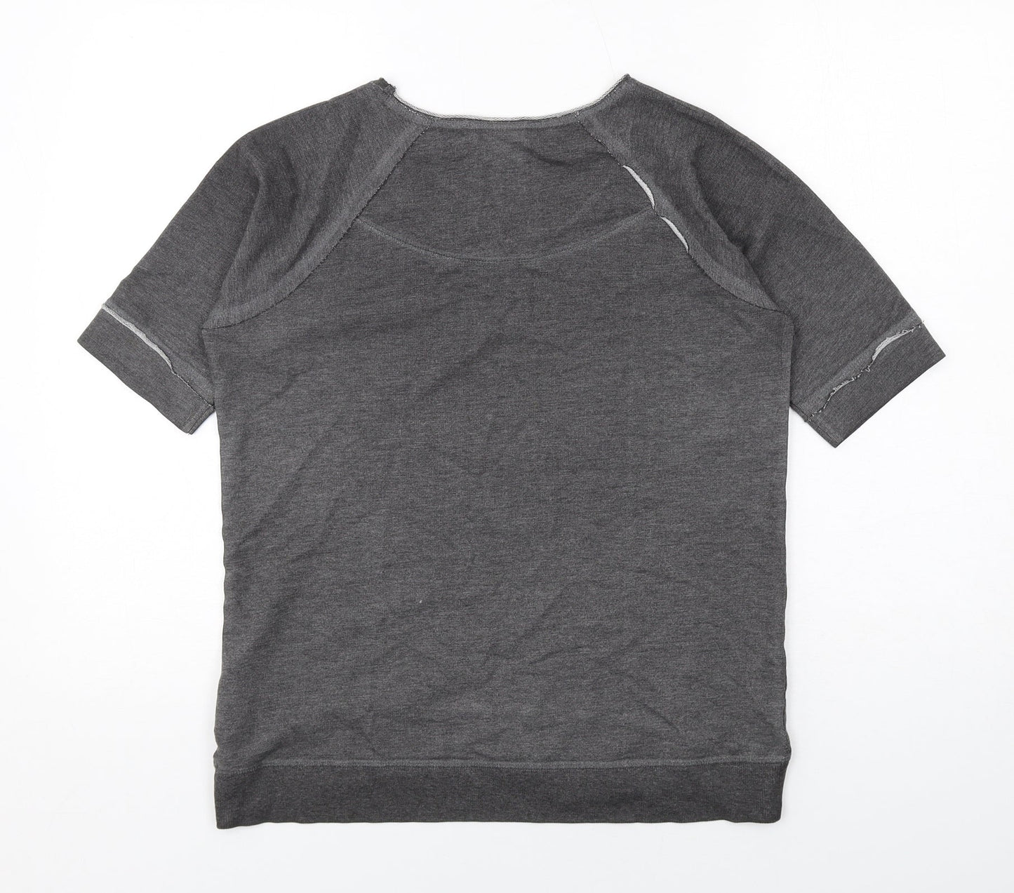 Smiley Womens Grey Cotton Basic T-Shirt Size M Boat Neck