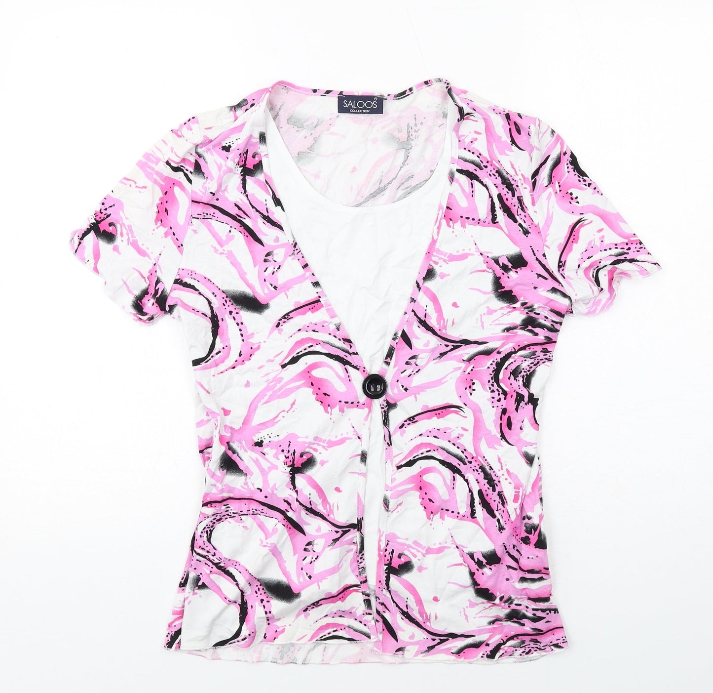 Saloos Womens Pink Geometric Viscose Basic Blouse Size M Round Neck