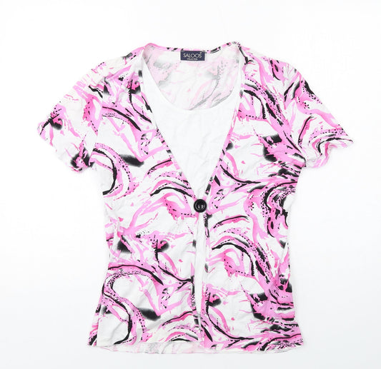 Saloos Womens Pink Geometric Viscose Basic Blouse Size M Round Neck