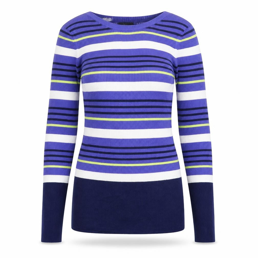 M&Co Womens Blue Boat Neck Striped Viscose Pullover Jumper Size 12
