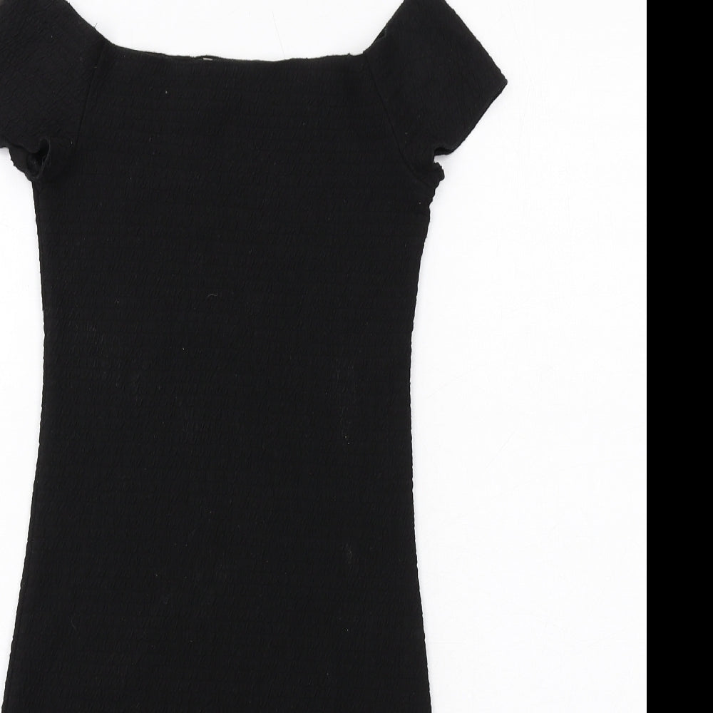 H&M Womens Black Polyester Pencil Dress Size S Boat Neck Pullover