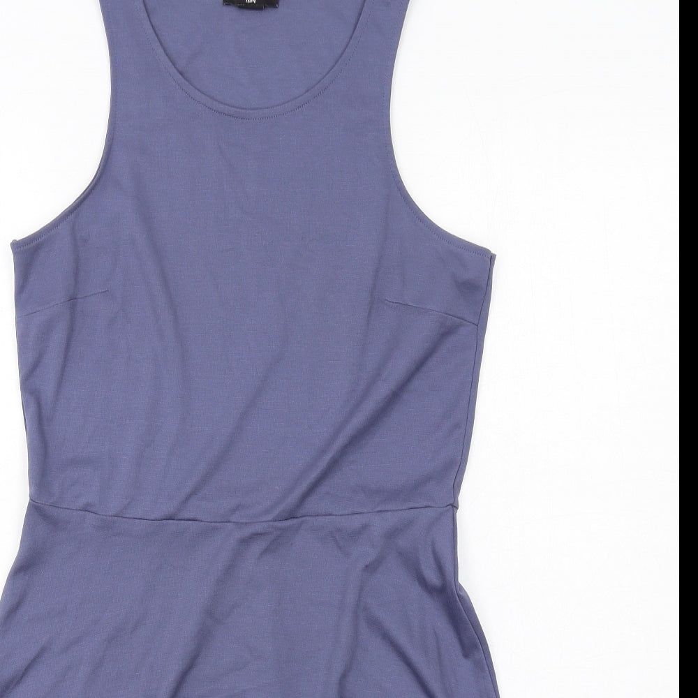 H&M Womens Blue Polyester Tank Dress Size M Boat Neck Pullover