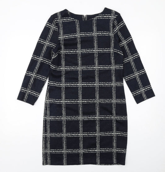 Phase Eight Womens Blue Check Acrylic Pencil Dress Size 10 Boat Neck Zip