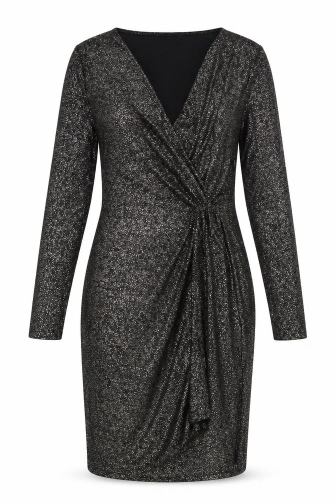 Marks & Spencer Womens Black Polyester Sheath Size 10 V-Neck Pullover - Wrap Front Detail