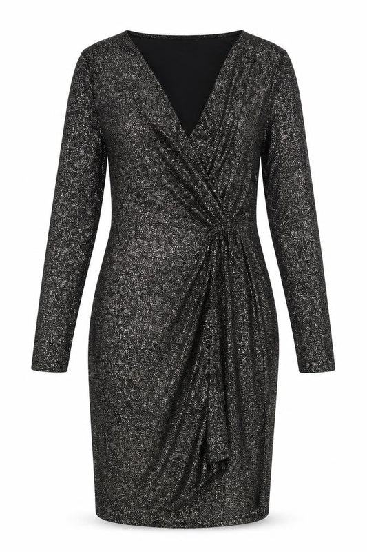 Marks & Spencer Womens Black Polyester Sheath Size 10 V-Neck Pullover - Wrap Front Detail