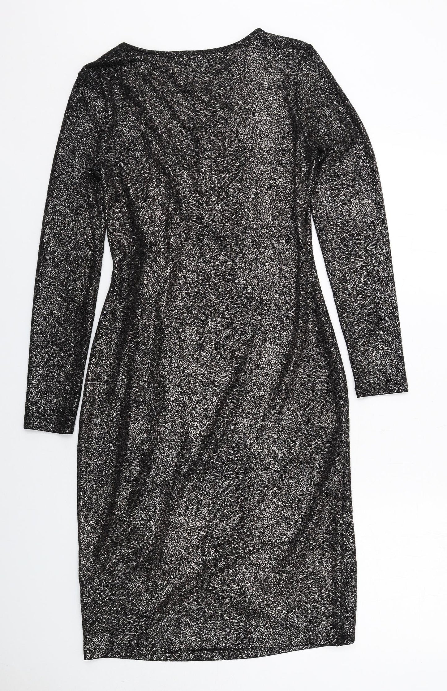Marks and Spencer Womens Black Polyester Sheath Size 10 V-Neck Pullover - Wrap Front Detail