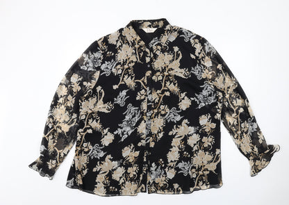 ELVI Womens Black Floral Polyester Basic Button-Up Size 22 Collared