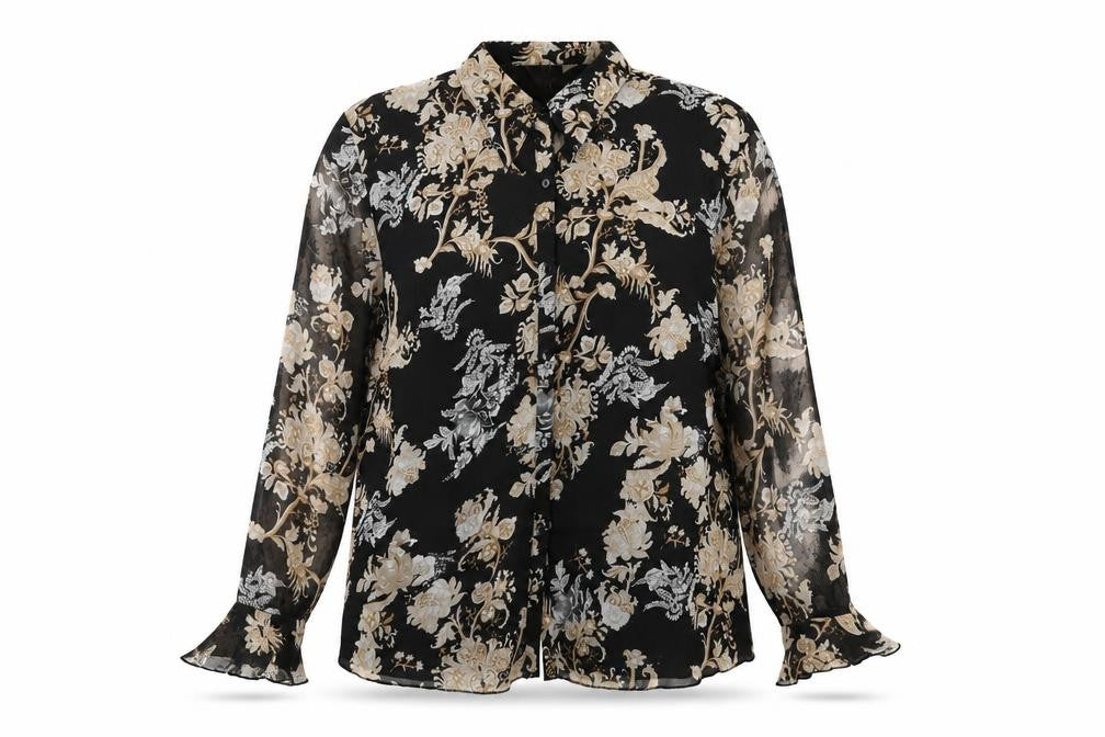 ELVI Womens Black Floral Polyester Basic Button-Up Size 22 Collared