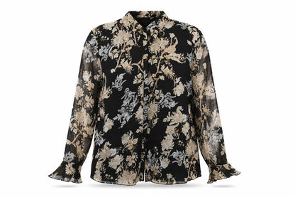 ELVI Womens Black Floral Polyester Basic Button-Up Size 22 Collared
