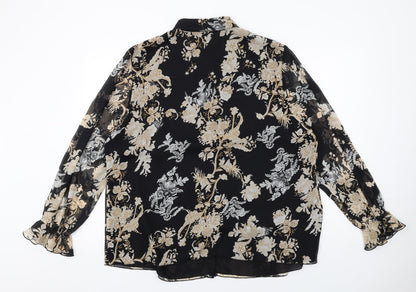 ELVI Womens Black Floral Polyester Basic Button-Up Size 22 Collared