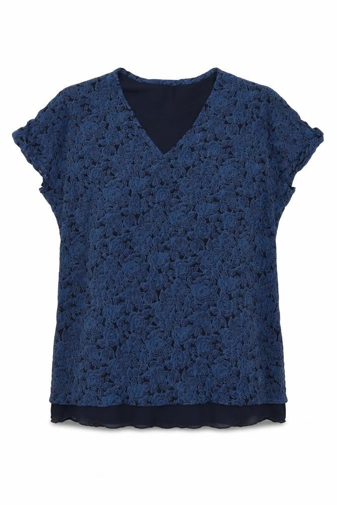 Marks & Spencer Womens Blue Floral Polyester Basic Blouse Size 12 V-Neck
