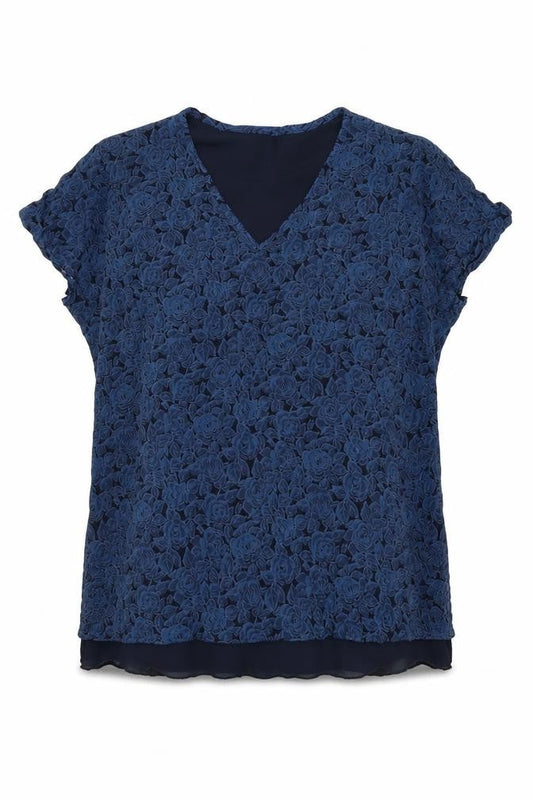 Marks and Spencer Womens Blue Floral Polyester Basic Blouse Size 12 V-Neck