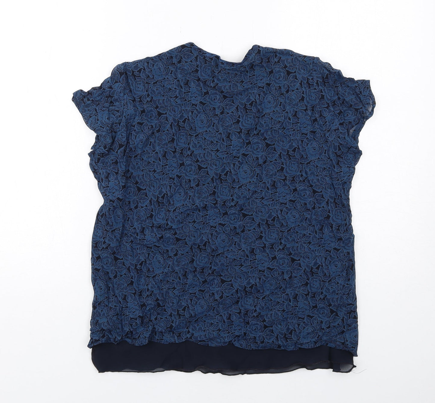 Marks and Spencer Womens Blue Floral Polyester Basic Blouse Size 12 V-Neck