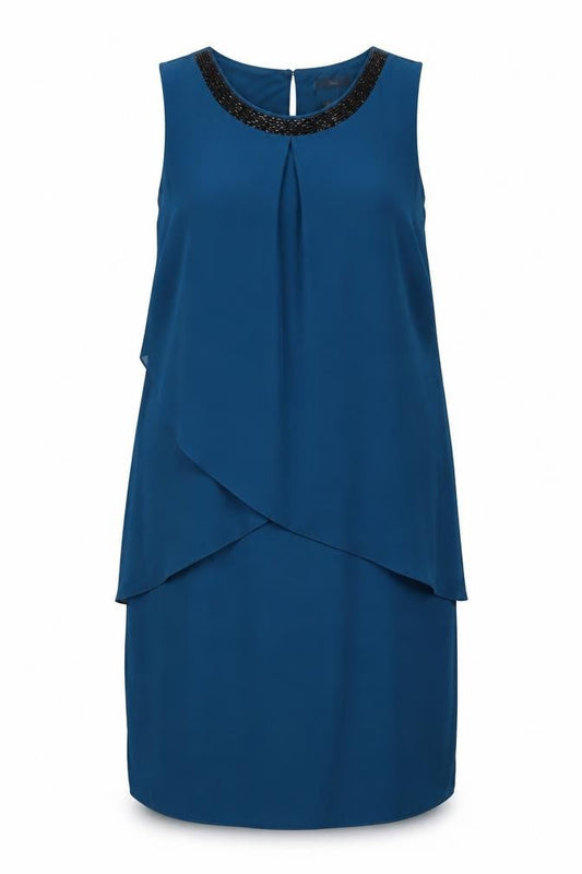 M&Co Womens Blue Polyester Sheath Size 12 Boat Neck Button - Embellished Neckline