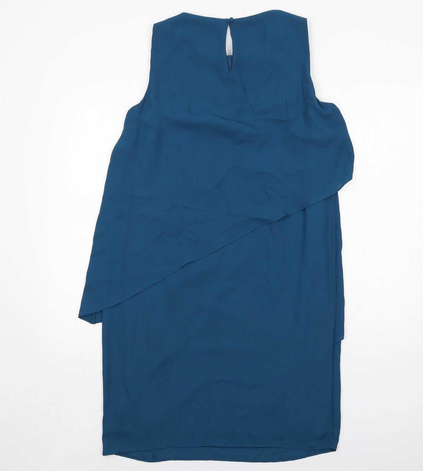 M&Co Womens Blue Polyester Sheath Size 12 Boat Neck Button - Embellished Neckline