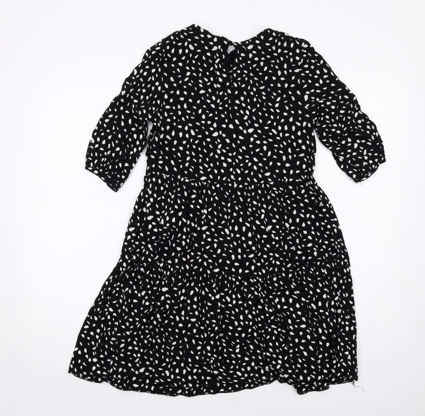 New Look Womens Black Geometric Viscose Fit & Flare Size 8 Boat Neck Button