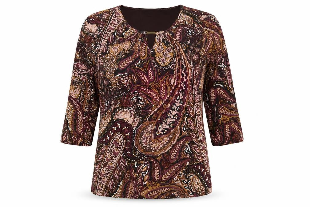 Classic Womens Multicoloured Paisley Viscose Basic Blouse Size 14 Round Neck