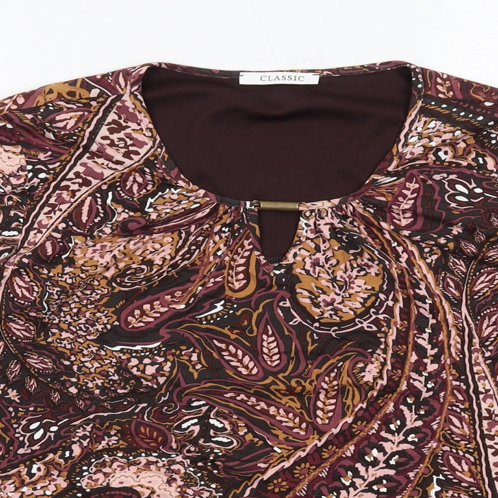 Classic Womens Multicoloured Paisley Viscose Basic Blouse Size 14 Round Neck