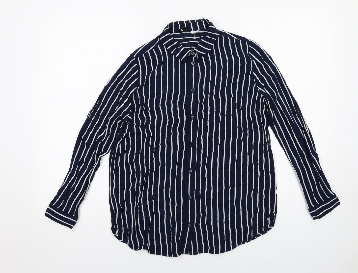 H&M Womens Blue Viscose Basic Button-Up Size 10 Collared