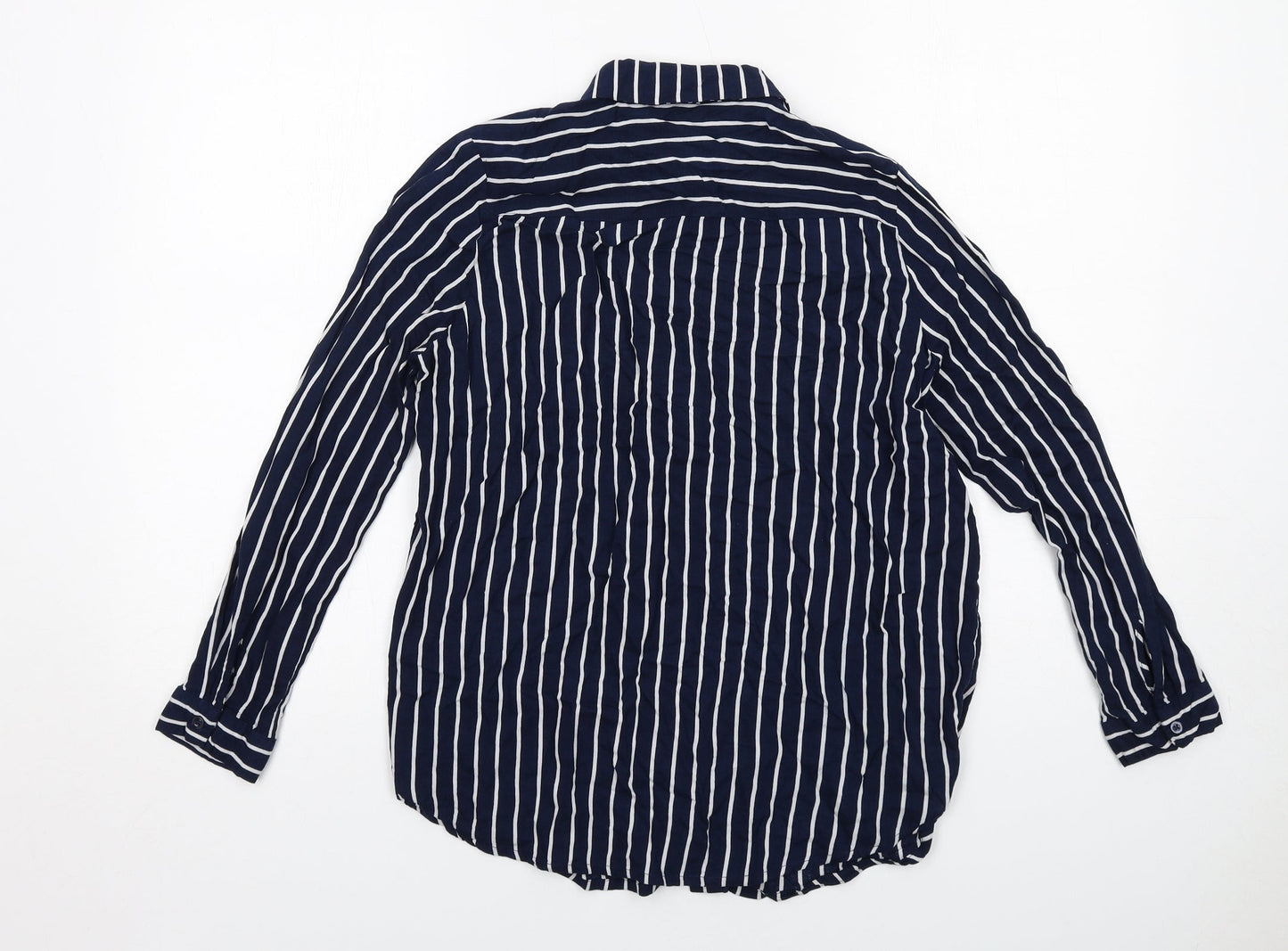 H&M Womens Blue Viscose Basic Button-Up Size 10 Collared