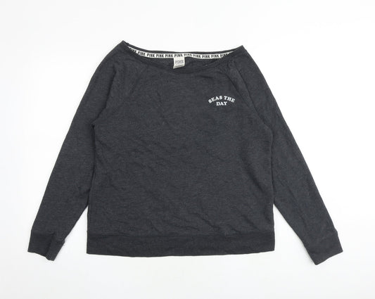 PINK Womens Grey Cotton Pullover Sweatshirt Size S Pullover - Seas the day
