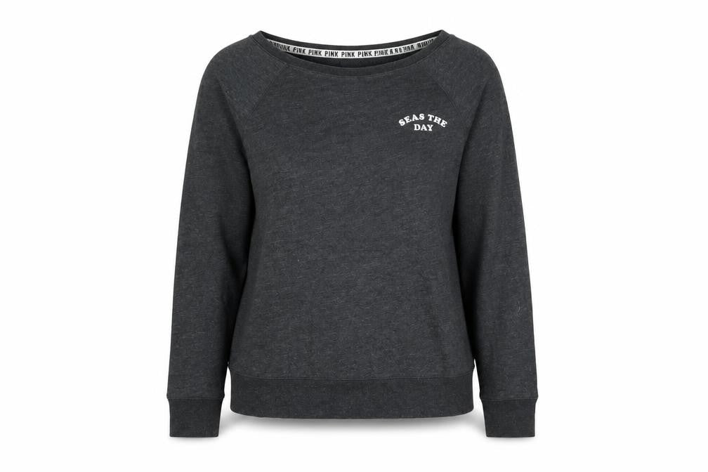PINK Womens Grey Cotton Pullover Sweatshirt Size S Pullover - Seas the day