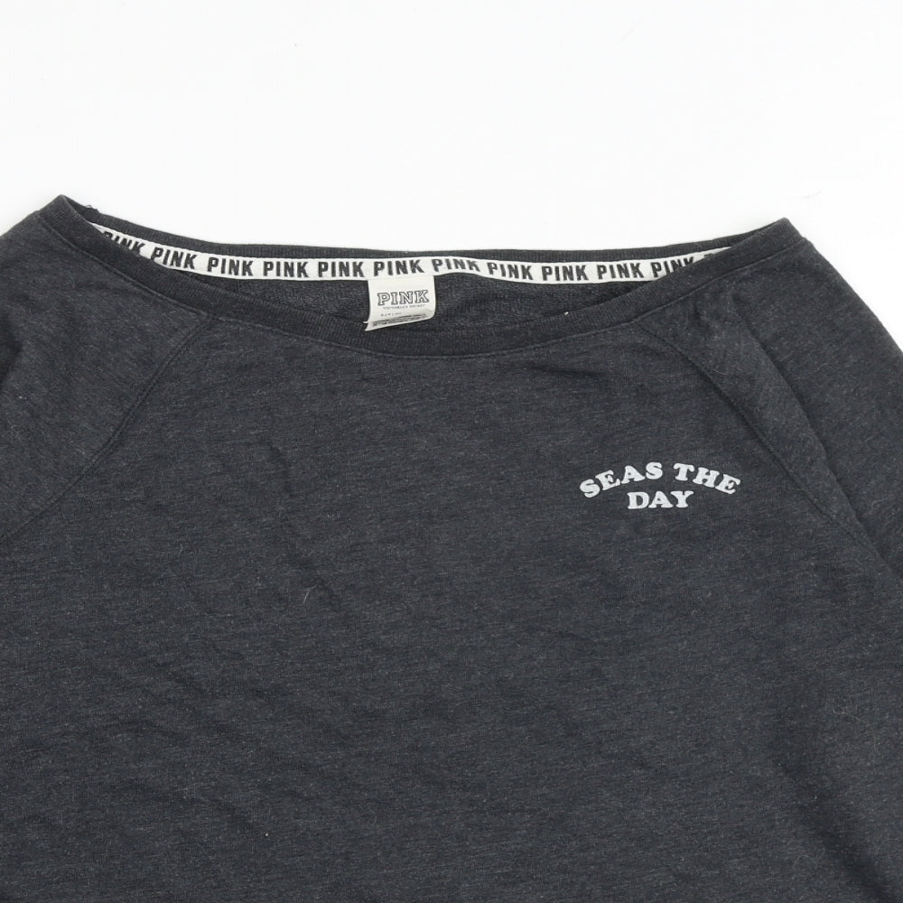 PINK Womens Grey Cotton Pullover Sweatshirt Size S Pullover - Seas the day