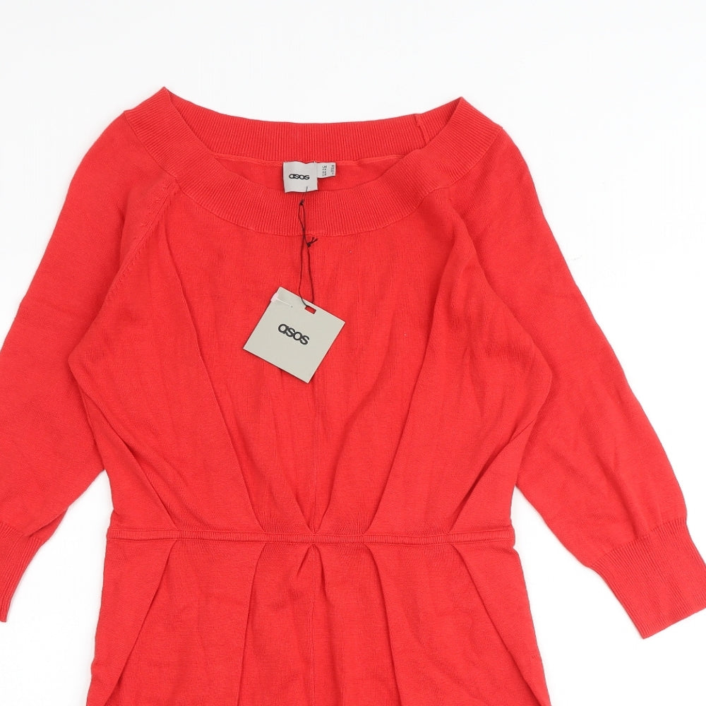 ASOS Womens Red 100% Cotton Sheath Size 10 Boat Neck Pullover