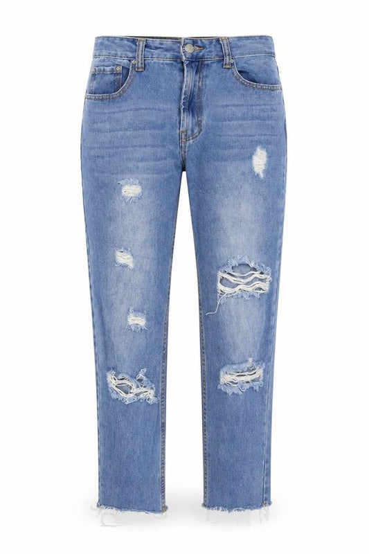 PRETTYLITTLETHING Womens Blue Cotton Straight Jeans Size 8 L24 in Regular Button