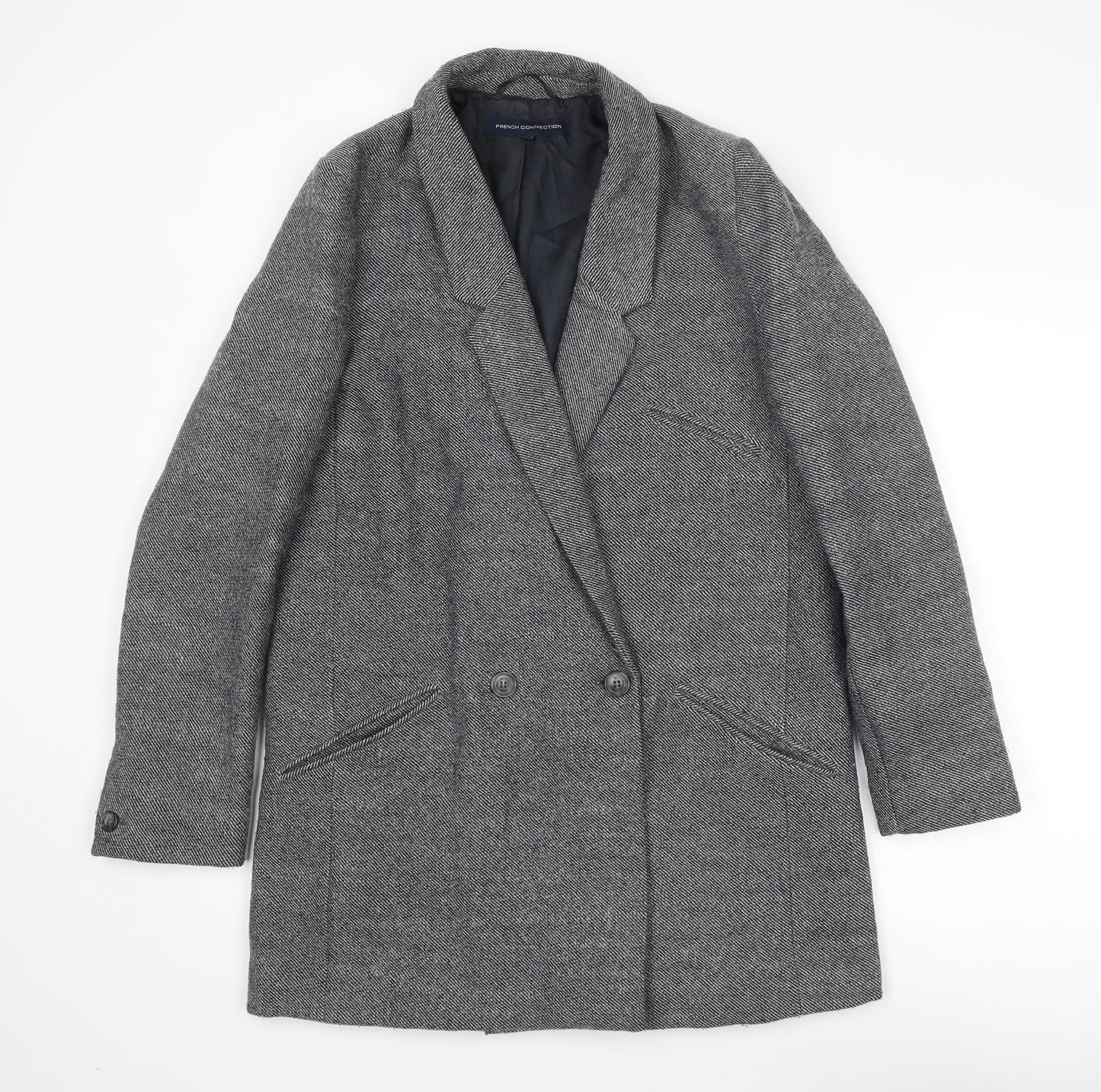 French Connection Womens Blue Overcoat Coat Size 12 Button