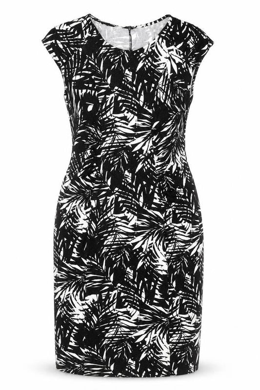Oasis Womens Black Geometric Viscose Pencil Dress Size M Boat Neck Pullover