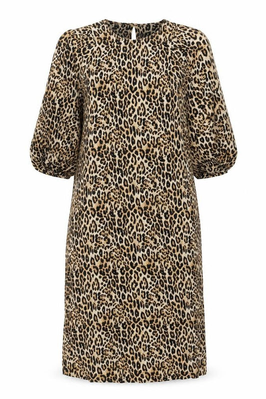 H&M Womens Brown Animal Print Viscose Sheath Size XS Round Neck Button - Leopard Print