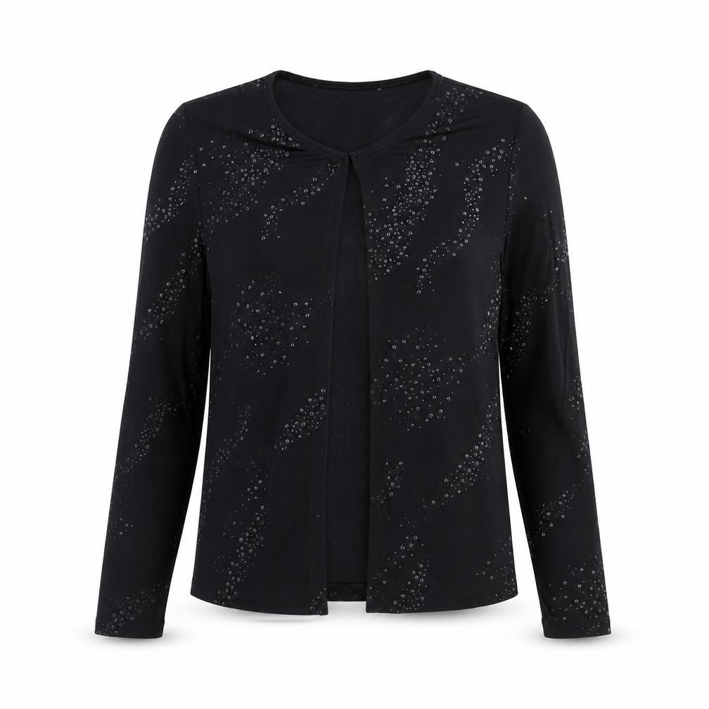 BHS Womens Black Geometric Polyester Basic Blouse Size 12 Round Neck