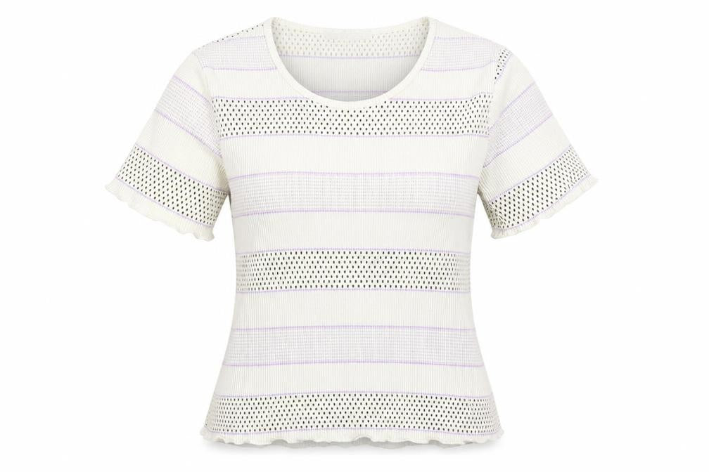 Klass Womens White Geometric Polyester Basic T-Shirt Size M Scoop Neck