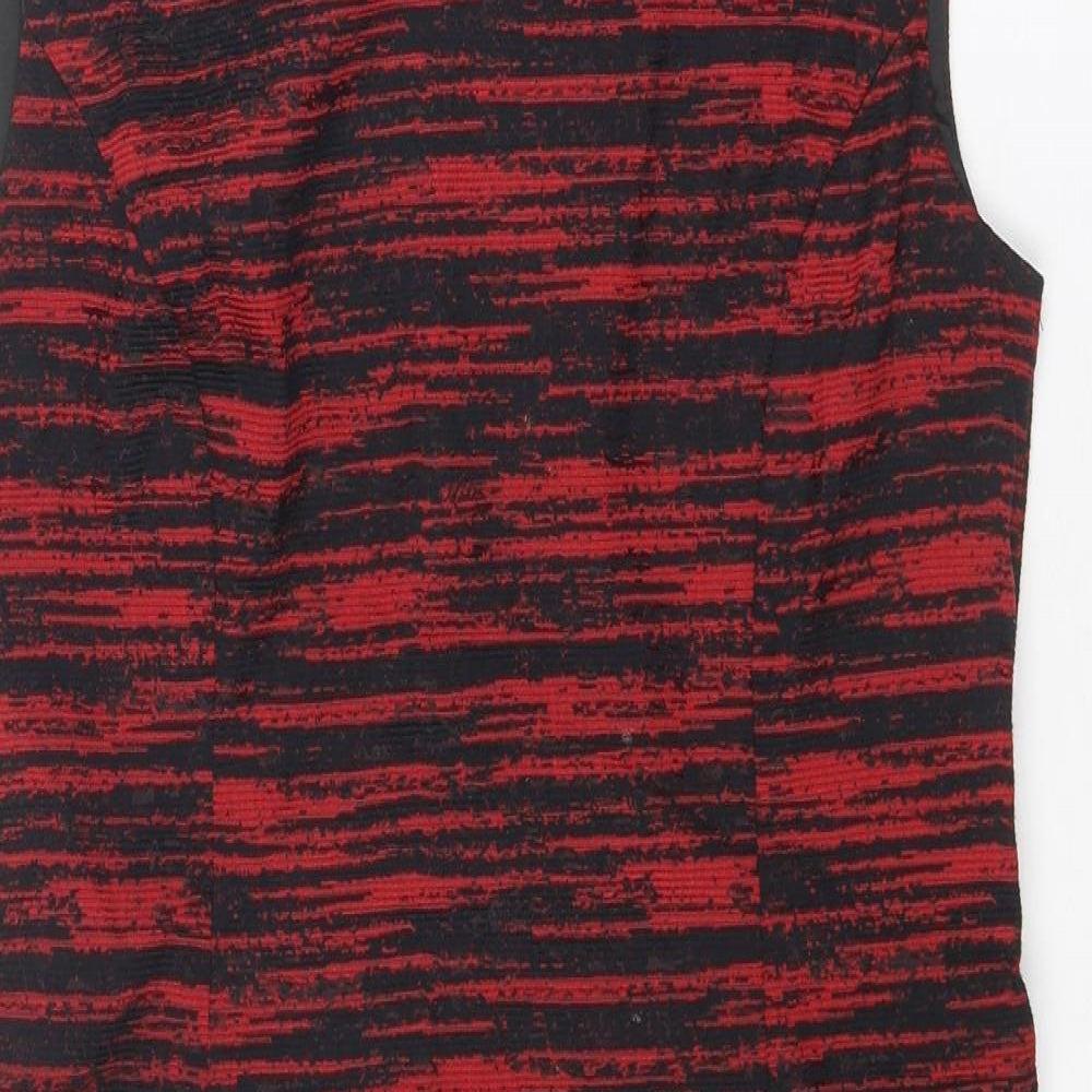 Solo Womens Red Striped Polyester Shift Size 10 Boat Neck Zip