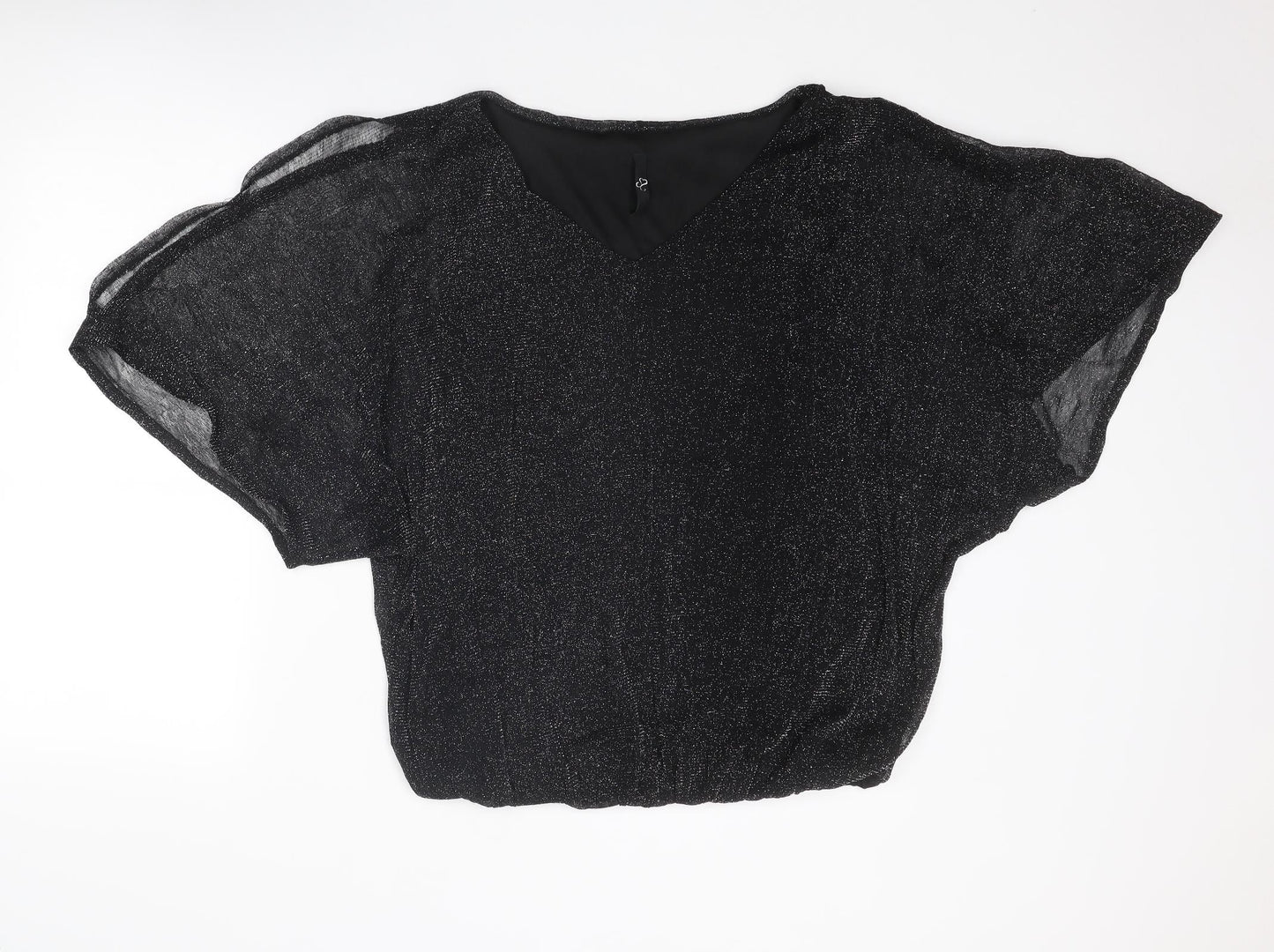Arcadia Womens Black Polyester Basic Blouse Size 16 V-Neck