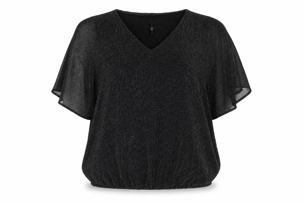 Arcadia Womens Black Polyester Basic Blouse Size 16 V-Neck