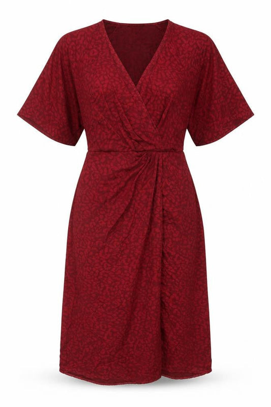 New Look Womens Red Animal Print Viscose A-Line Size 6 V-Neck Pullover - Leopard Print