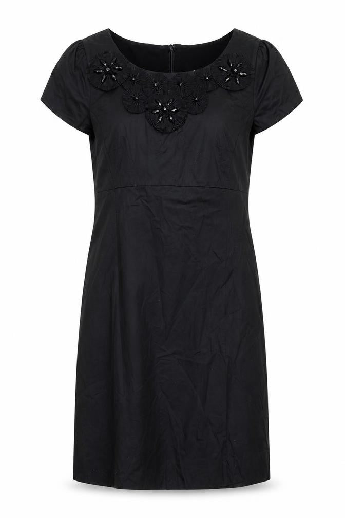 Oasis Womens Black Cotton Shift Size 10 Boat Neck Zip - Embellished