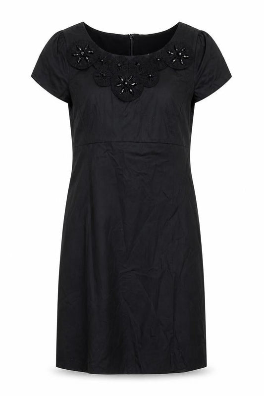Oasis Womens Black Cotton Shift Size 10 Boat Neck Zip - Embellished