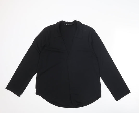 Zara Womens Black Polyester Basic Blouse Size S V-Neck