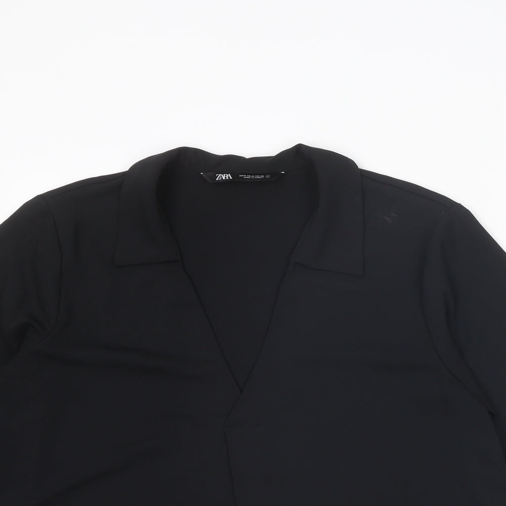 Zara Womens Black Polyester Basic Blouse Size S V-Neck