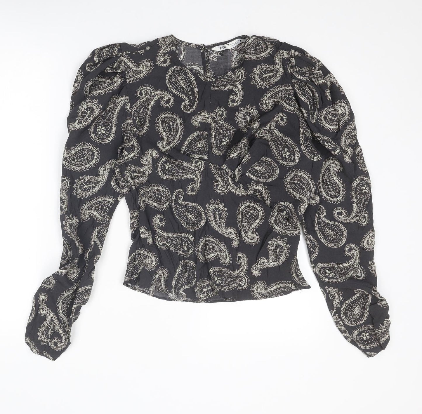 Zara Womens Grey Paisley Modal Basic Blouse Size S Round Neck