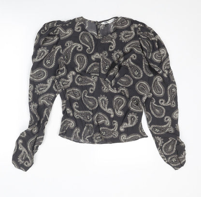 Zara Womens Grey Paisley Modal Basic Blouse Size S Round Neck
